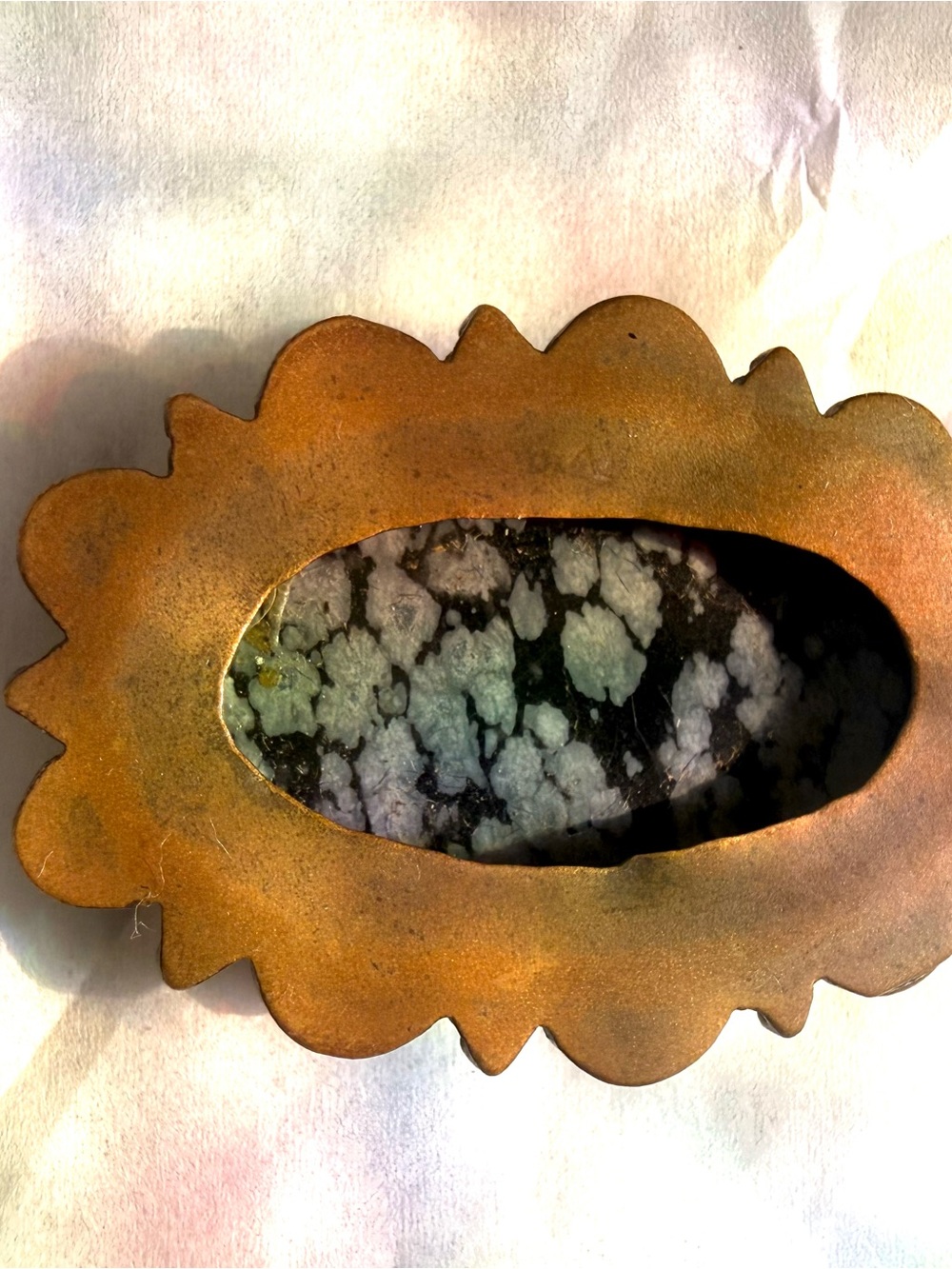 Snowflake Obsidian Oval Pendant Large In Ornate Setting - Picture 3 of 5